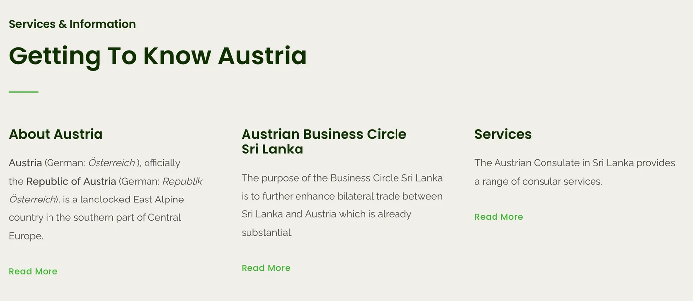 Getting to know Austria section with three information columns