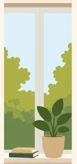 Window with plant and books asset