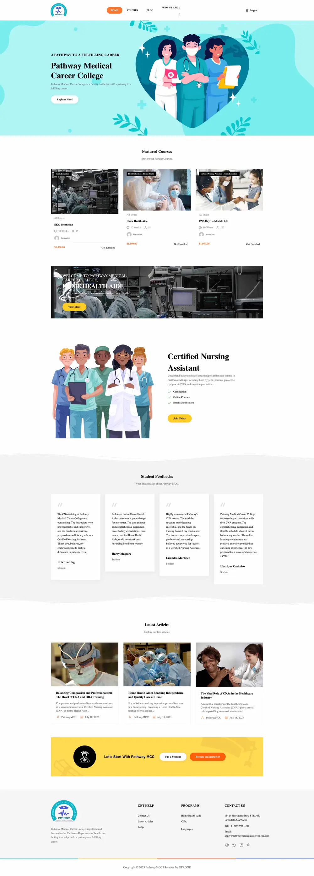 The full Pathway Medical Career College homepage