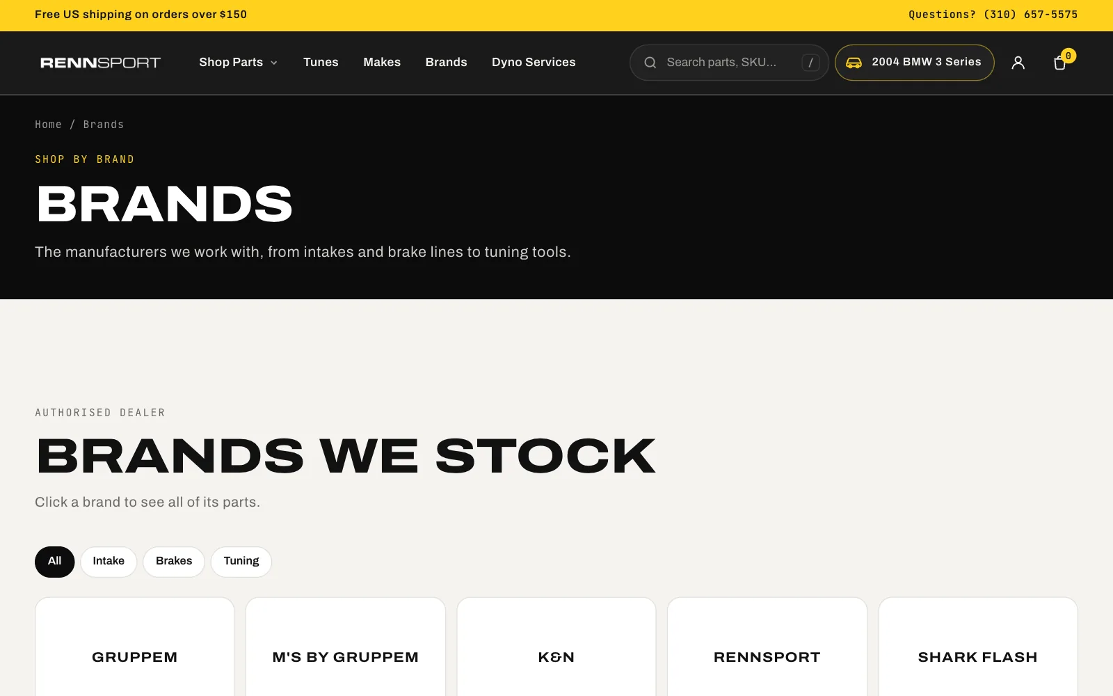 Brands page listing GruppeM, M's by GruppeM, KGN, RENNSPORT and Shark Flash