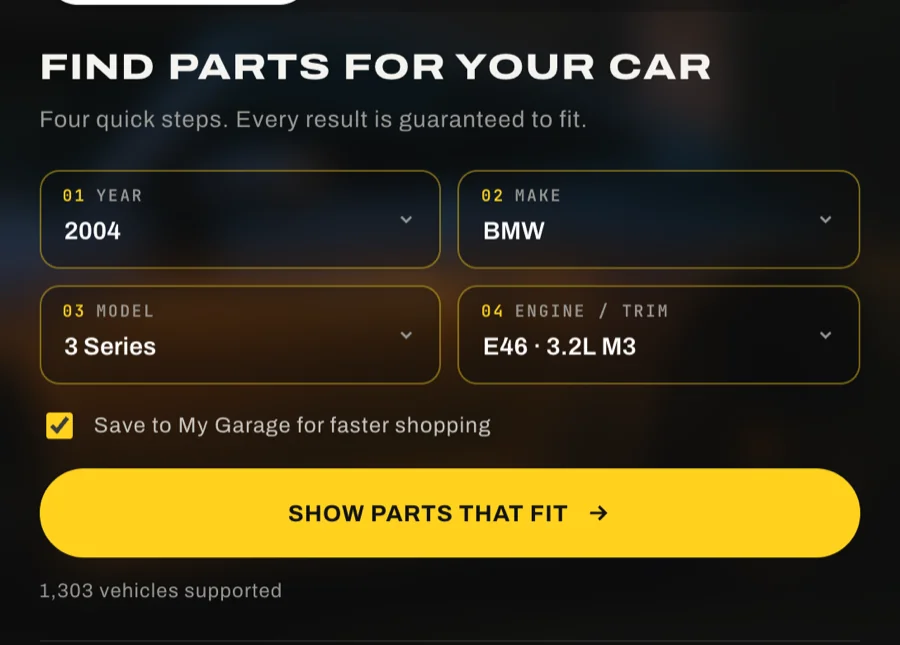 Vehicle finder with 2004, BMW, 3 Series and E46 3.2L M3 selected