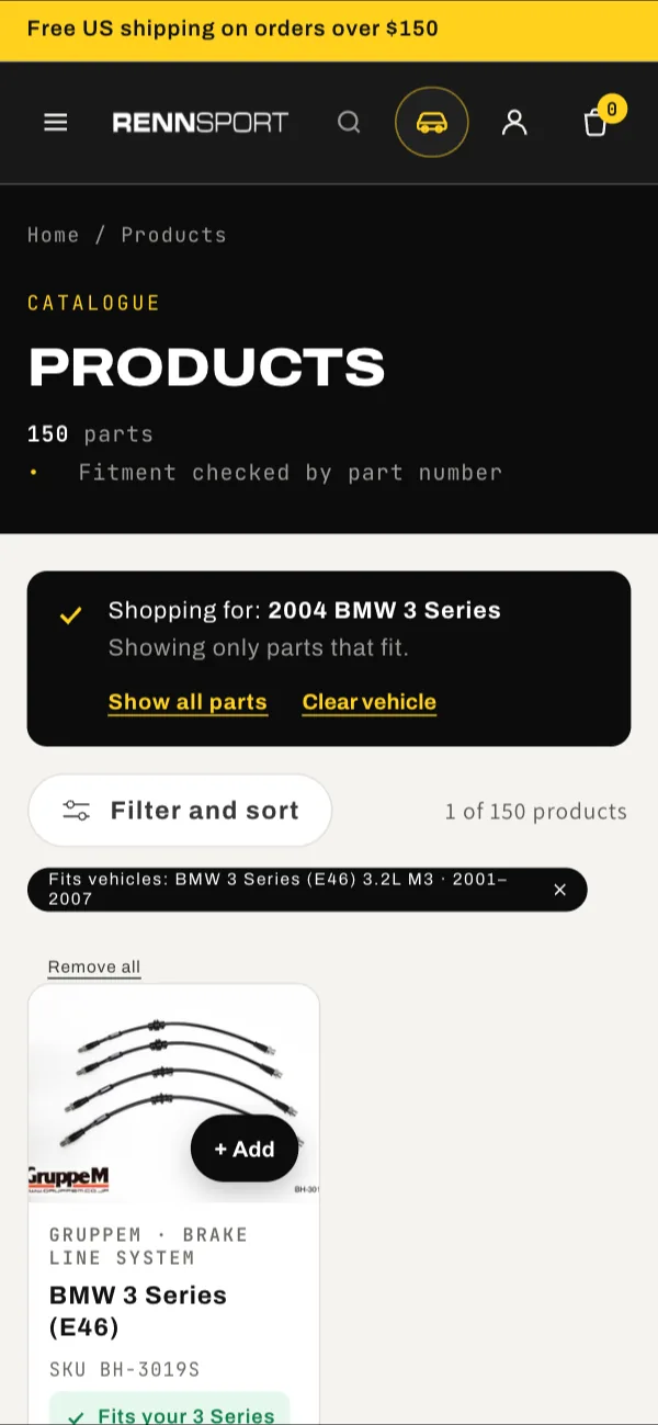 Results: shopping for a 2004 BMW 3 Series, showing only parts that fit