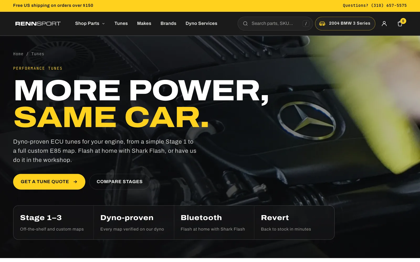 Tunes page: More power, same car, with Stage 1 to 3, dyno-proven, Bluetooth and revert highlights