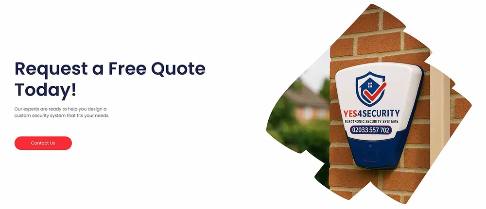 Request a Free Quote Today section with the YES4SECURITY alarm box