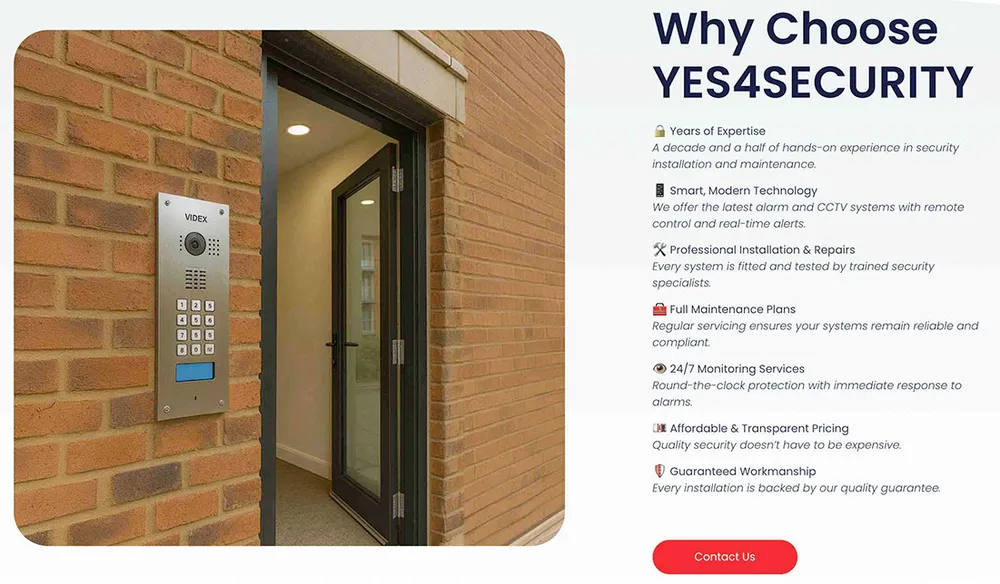 Why Choose YES4SECURITY section with a door entry panel photo